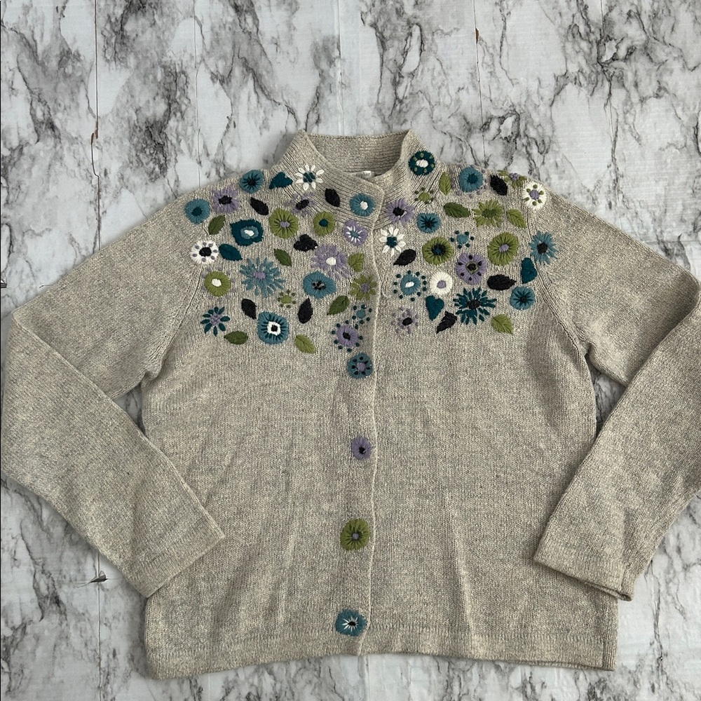 VTG vintage Christopher & Banks Cardigan Sweater Women XL hand Embroidery Granny